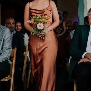 Revelry Skye Copper Satin Bridesmaid Dress